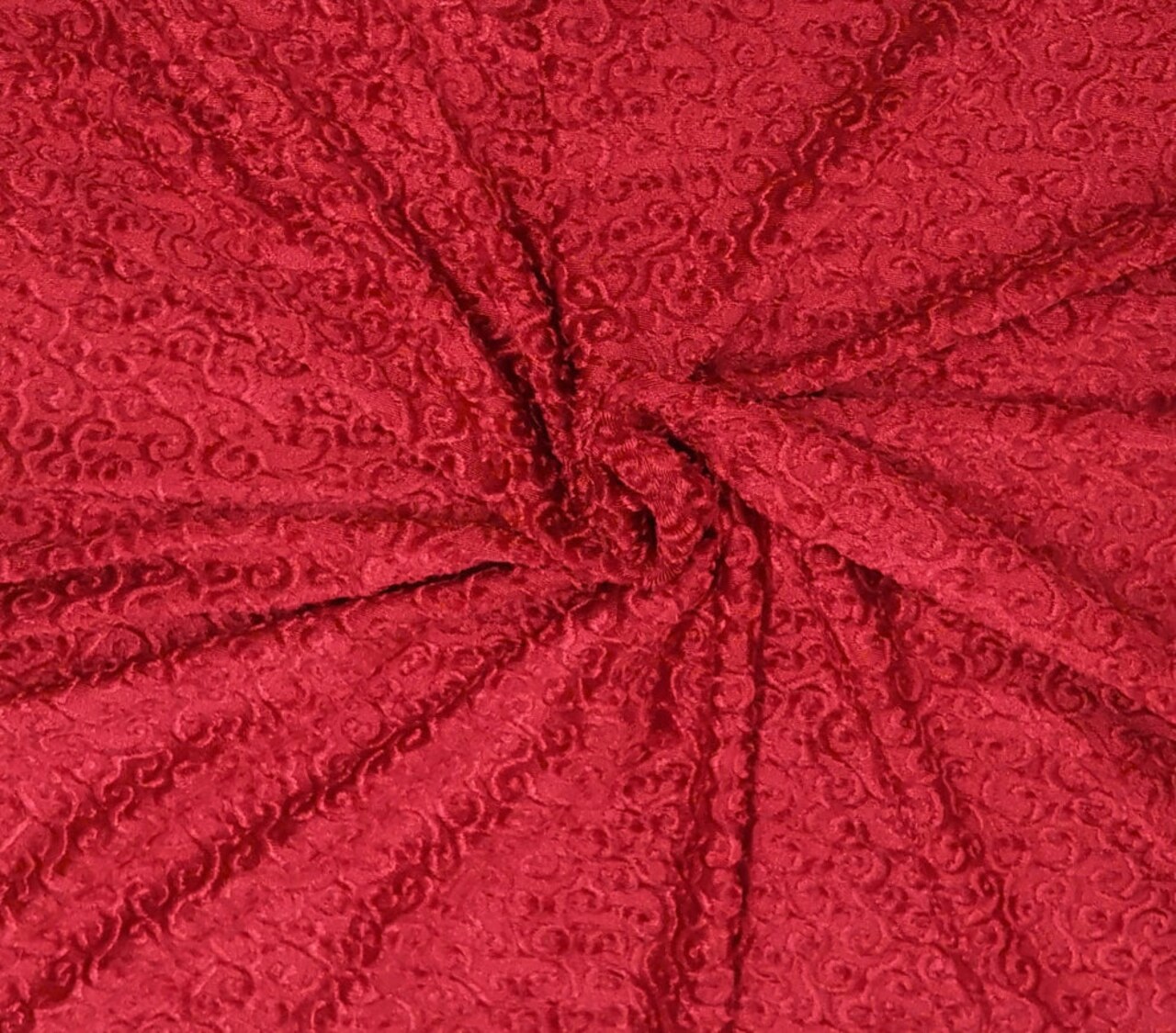 1 Yard Red Swirls Stretch Velvet Jacquard Luxurious Soft Stretch Fabric
